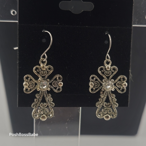 Vintage-Inspired Filigree Cross Earrings 1" - Picture 1 of 5